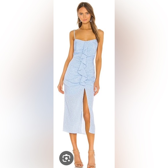 Pale Blue Embroidered Ginkgo Leaf Sallie Midi Dress main image 1